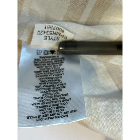 Ellen Tracy Womens 100% Linen Button-Up Shirt Top Sleeveless Tan White SZ Small - Picture 8 of 8